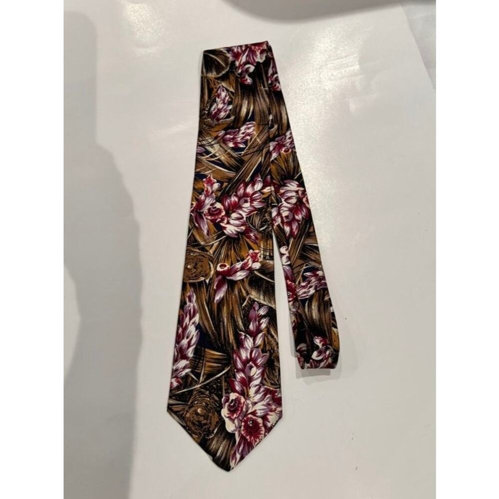 Vintage Burdines Studio 100% Italian Silk Tie•Floral Tropical Print•Made in USA